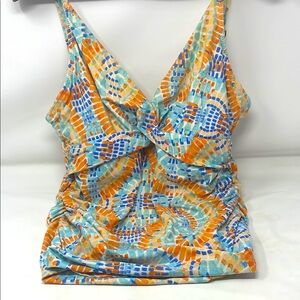 Helen Jon Orange Blue Mosaic Swimsuit Tankini Swim Top Size X-Large